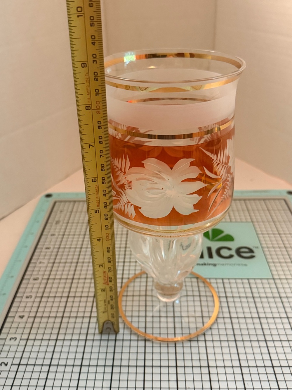 Etched Floral Cranberry Gold-Trim Goblet - Amber Glass